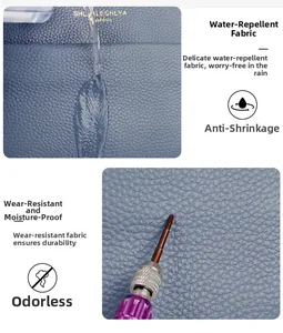 Water-resistant and scratch-proof blue pebble grain leather detail for crossbody bag