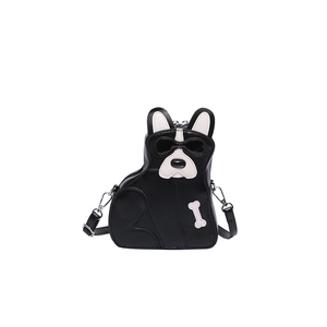 Petit sac bandoulière bouledogue français en similicuir noir avec lunettes et os décoratif