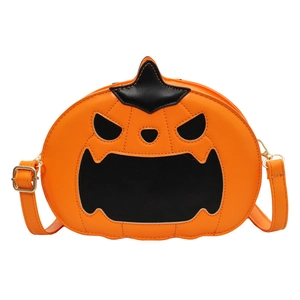 Fashionable orange pumpkin crossbody bag with black face details for Halloween party wear