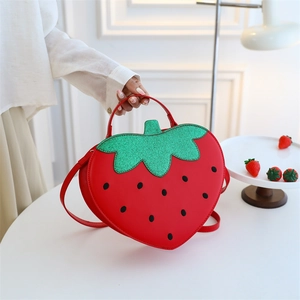 Strawberry Shaped Novelty Crossbody Bag PU Leather Sequin Leaf Sweet Polka Dot Handbag For Women Girls