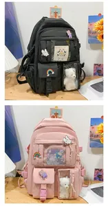 Detailed view of casual school backpack featuring multi-pockets and transparent windows