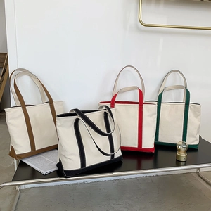 Women Large Capacity Canvas Tote Bag Contrast Color Blocking Handbag Daily Casual Commute Minimalist Korean Fashion