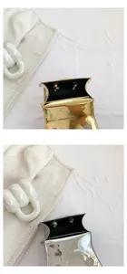 Detailed top view of mini laser handbag showing magnetic closure and interior lining