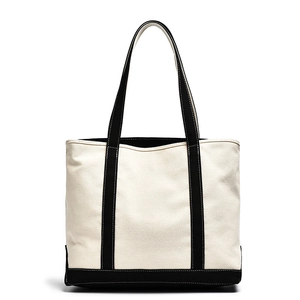 Classic large capacity canvas tote bag with black and white contrast handle and reinforced base