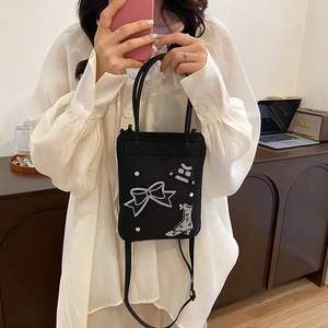 Fashionable black envelope bag with rhinestone bow and boots charms for women