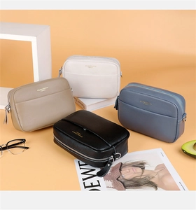 Litchi pattern leather crossbody bags in four colors with gold foil logo detailing
