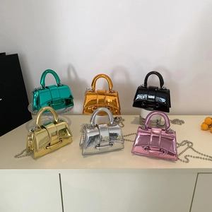 Mini laser shiny metallic handbag set for women with chain straps in six bright colors