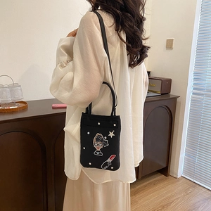Fashionable black canvas envelope bag with rhinestone patterns and stylish chain strap