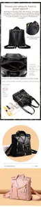 Detail of jacket-style backpack featuring metal zippers, studs and back anti-theft pocket