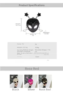 Detailed dimension guide and color options for the alien-shaped rivet crossbody bag