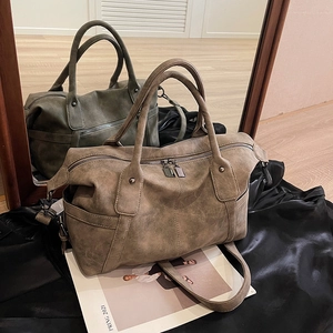 Vintage frosted Boston handbag in khaki and dark green with detachable shoulder strap