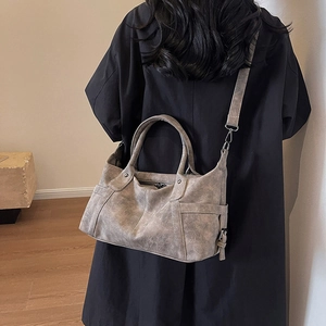 Vintage grey marble texture Boston handbag with round handles and shoulder strap