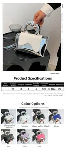 Detailed size specifications and multi-color options for the heart-shaped crossbody bag