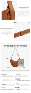 Detailed views of the brown moon saddle bag showing its adjustable strap and PU leather texture