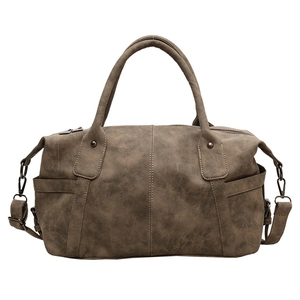 Vintage brown large capacity shoulder bag with adjustable strap and textured leather