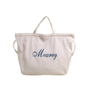 Grand sac cabas minimaliste en toile beige avec inscription Mearey bleue artistique