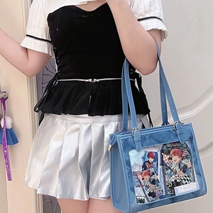 Blue Ita Bag for Japanese JK style with double clear windows and adjustable shoulder strap