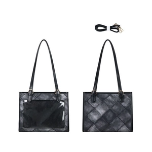 Japanese style black quilted Itabag with large clear window for pins and adjustable strap