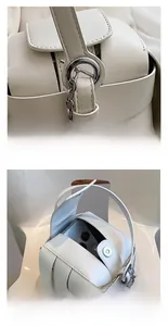 Details der silbernen Metallhaken und Innenkapazität für das Handy der gewebten Tasche