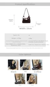Detailed size chart and multi-color options for bow-decorated PU leather tote bag