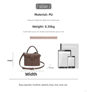 Size dimensions and weight specs for retro denim style PU leather mini box handbag