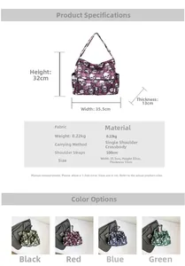 Detailed size chart for the skull print canvas bag showing dimensions 35.5x32x13cm