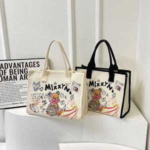 Graffiti Printed Canvas Tote Bag Large Capacity Streetwear Retro Shoulder Handbag Casual Fashion For Women