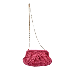 Hot pink straw cloud clutch bag with gold chain strap for summer beach beachwear