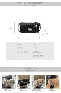 Size chart showing 21x12x9cm dimensions and PU leather details for this crossbody bag