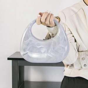 Marble Pattern Acrylic Handbag Crescent Shape Clutch Evening Bag For Women Niche Design Top Handle Modern
