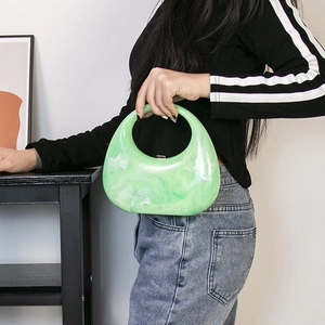 Light green marble pattern acrylic crescent clutch bag with silver metal clasp