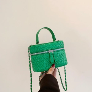 Borsa Vanity Case Mini Box In Pelle PU Intrecciata Con Manico Superiore E Catena Argentata Borsa A Tracolla Donna