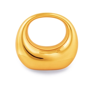 Chic gold metallic crescent moon evening bag with polished reflective finish