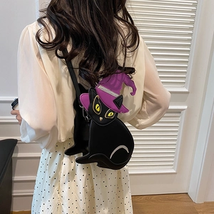 Sac bandoulière chat noir mignon avec chapeau de sorcier violet mode d'été fille