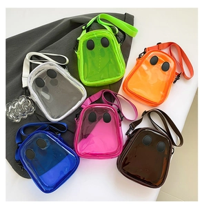 Detailed collection of transparent PVC ghost crossbody bags in six vibrant colors