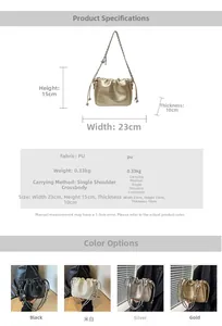 Detailed spec sheet for PU leather cloud bag showing dimensions and colors