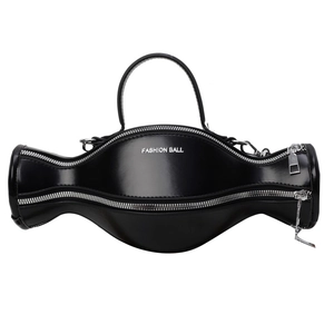 Sac à main chic en cuir brillant noir avec détail du logo Fashion Ball blanc stylé