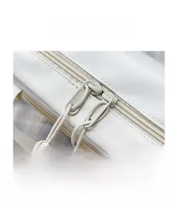 Close-up of durable canvas bag showing secure dual zipper closure and cord pull details