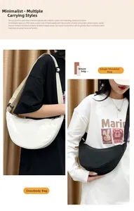 Détail des sacs demi-lune en nylon noir et blanc portés en bandoulière ou à l'épaule