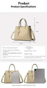 Detailed size chart of beige leather tote bag with dimensions 29x21x11cm and iPad comparison