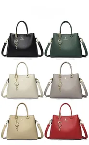 Detailed grid view of minimalist leather handbags in black, green, white, grey, khaki and red