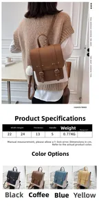 Detailed size chart and multi-color comparison of stylish faux leather mini backpacks