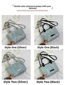 Detailed comparison of four sequined canvas bucket bags with adjustable shoulder straps