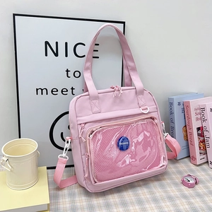 Nylon Ita Bag With Transparent PVC Mesh Window Cute Japanese JK Style Crossbody Shoulder Handbag For Student Girls