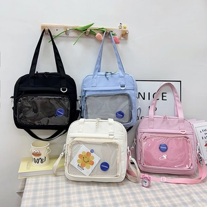 Japanese style ita bag with transparent window in black blue cream and pink colors