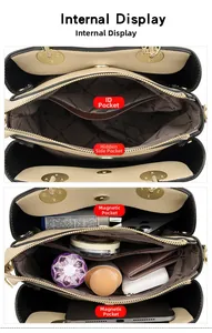 Internal view of the multi-compartment women tote bag showing storage for phone and wallet