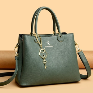 Minimalist forest green lychee grain leather tote bag for women with golden hardware