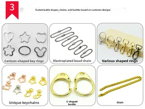 Detailed assortment of DIY metal keyrings in heart, star and cartoon Mickey shapes