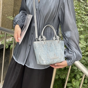 Sparkly sequin tote bag for women with knotted handles and detachable shoulder strap