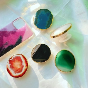 Phone Grip Agate Stone Texture Gold Edged Irregular Shape Expandable Stand Folding Desktop Holder For Mobile Phones Elegant